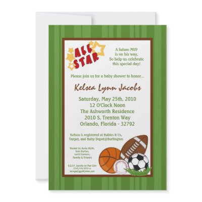 Sport Baby Shower Invitations on 5x7 All Star Mvp Sport Ball Baby Shower Invitation By Annleedesigns