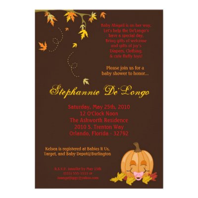 5x7 Autumn Fall Leaves Girl Baby Shower Invitation
