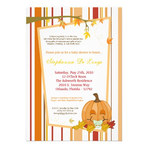 5x7 Autumn Fall Pumpkin Baby Shower Invitation Announcements