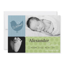 5x7 Baby Boy Blue Bird Photo Birth Announcement