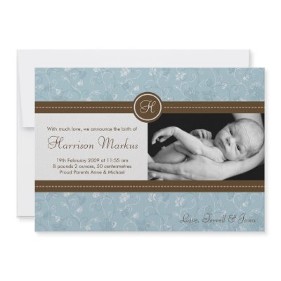 5x7 Baby Boy Blue Floral Photo Birth Announcement by AnnLeeDesigns