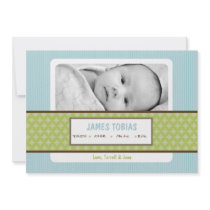5x7 Baby Boy Blue Green Photo Birth Announcement
