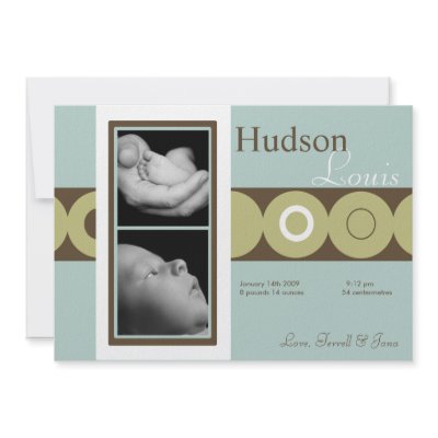 5x7 Baby Boy Retro Circle Photo Birth Announcement by AnnLeeDesigns