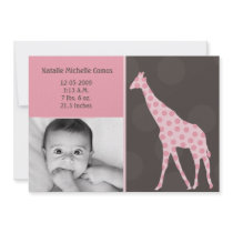 5x7 Baby Girl PinkGiraffe Photo Birth Announcement