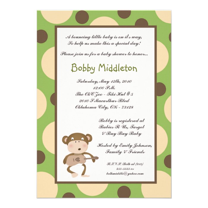 5x7 Baby Monkey Zoo Animal Baby Shower Invitation
