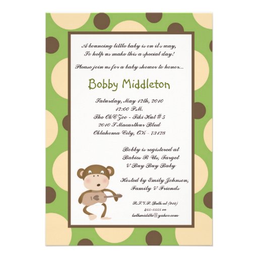 5x7 Baby Monkey Zoo Animal Baby Shower Invitation
