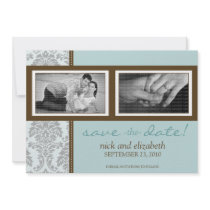 5X7 Baroque Aqua/Brown Two-Photo Save the Date invitations