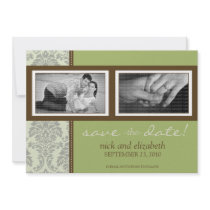 5X7 Baroque Sage/Brown Two-Photo Save the Date invitations