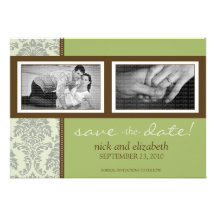 5X7 Baroque Sage/Brown Two-Photo Save the Date Custom Invite