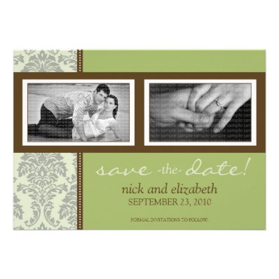 5X7 Baroque Sage/Brown Two-Photo Save the Date Custom Invite
