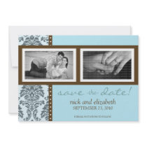 5X7 Baroque Teal Chocolate Two-Photo Save the Date invitations