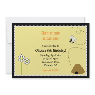 5x7 Bee Happy Birthday Invitation Card by allpetscherished