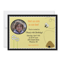 5x7 Bee Happy *PHOTO* Birthday Invitation Card by allpetscherished 5x7 Bee Happy *PHOTO* Birthday Invitation Card