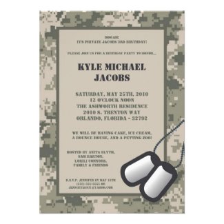 5x7 Birthday Party Invitation ARMY Camo ACU Print