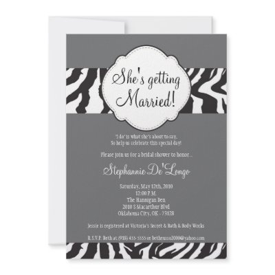 5x7 Blac Gray Zebra Stripe Brida Shower Invitation by thepapergenius