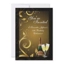 5x7 Black and Gold Swirl, Custom Birthday Party Custom Invites
