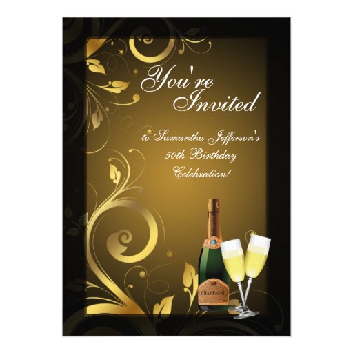5x7 Black and Gold Swirl, Custom Birthday Party Custom Invites