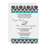 5x7 Black Damask & Teal Linen Wedding Invitation