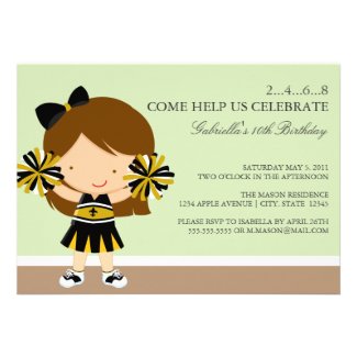 5x7 Black/Gold Cheerleader Birthday Party Invite