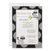 5x7 Black Gray Racoon  Baby Shower Invitation