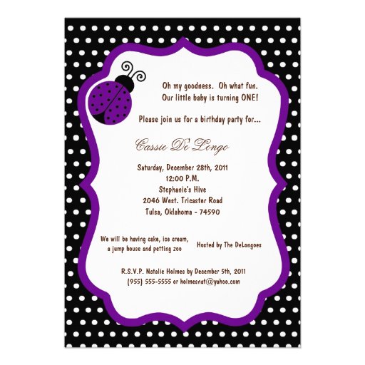 5x7 Black Lady Bug Birthday Party Invite (front side)