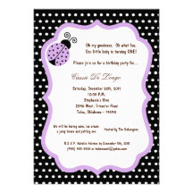 5x7 Black Lady Bug Birthday Party Invite