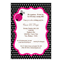 5x7 Black Lady Bug Birthday Party Invite