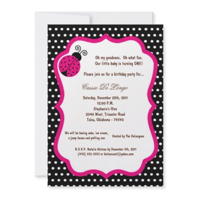 5x7 Black Lady Bug Birthday Party Invite by suestardesigns