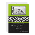 5x7 Black LimeGreen Zebra PHOTO Birth Announcement