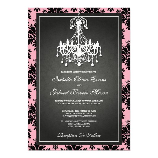 5x7 Black & Pink Chandelier Wedding Invitation