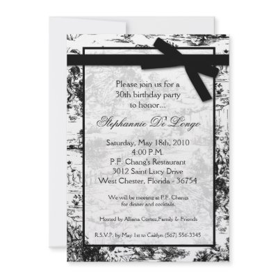 5x7 Black Toile Fabric Birthday Party Invitation by AnnLeeDesigns