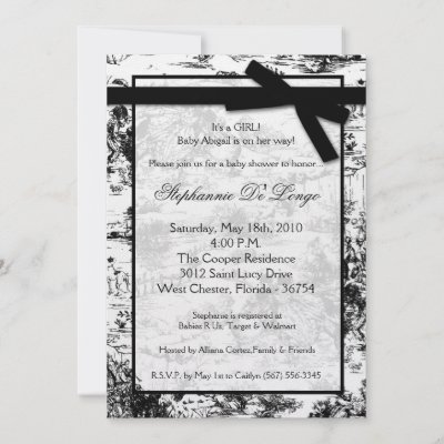 Toile Baby Shower Invitations on 5x7 Black Whit Toile Fabric Baby Shower Invitation By Annleedesigns