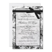 5x7 Black Whit Toile Fabric Baby Shower Invitation