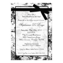 5x7 Black Whit Toile Fabric Baby Shower Invitation