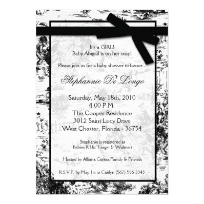 5x7 Black Whit Toile Fabric Baby Shower Invitation