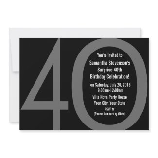 5x7 Black+White Big 4-0 Birthday Party Invitations invitation