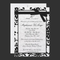 5x7 Black White Damas Sweet 16 Birthday Invitation