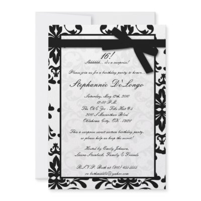 5x7 Black White Damas Sweet 16 Birthday Invitation by thepapergenius