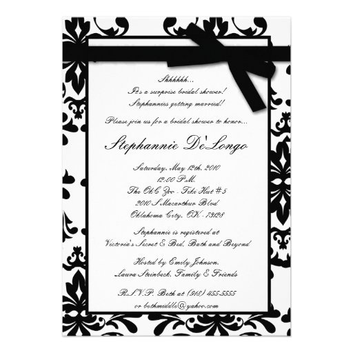 5x7 Black White Damask Bridal Shower Invitation