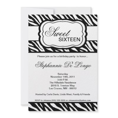5x7 Black Zebra Print Birthday Party Invitation by monkeyfrog