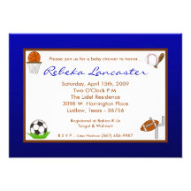 5x7 Blu Boy Sports Football Baby Shower Invitation