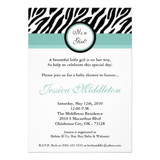 5x7 Blu Zebra Print Baby Shower Invitation