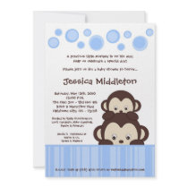 5x7 Blue Baby Pop Monkey Baby Shower Invitation