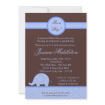 5x7 Blue Boy Mod Elephant Baby Shower Invitation