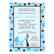 5x7 Blue Boy Mom Carriage Baby Shower Invitation