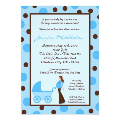 5x7 Blue Boy Mom Carriage Baby Shower Invitation