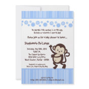 5x7 Blue Boy Pop Monkey Baby Shower Invitation