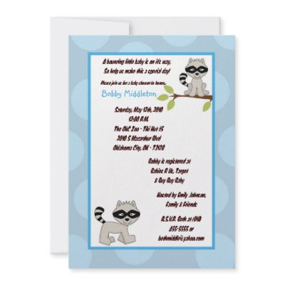 5x7 Blue Boy Racoon  Baby Shower Invitation by thepapergenius
