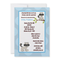 5x7 Blue Boy Racoon  Baby Shower Invitation