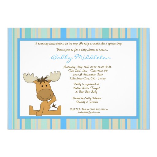 5x7 Blue Boy Woodland Moose Baby Shower Invitation
